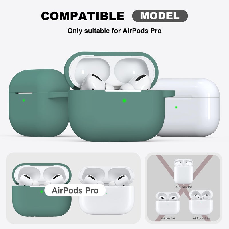 R-fun for AirPods Pro 2nd/1st Generation Case with Cleaner Kit,Soft Silicone Protective Case Cover for Apple AirPod Pro 2/1 for Women Men,AirPods Pro Case Accessories with Keychain,Pine Green - Image 4